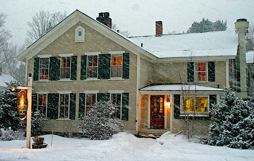 The inn at Weston covered in snow. 