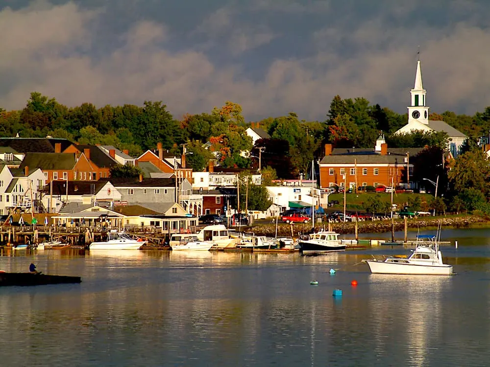 A view of the fishing village of Damariscotta, Maine. It's one of the best beach towns in Maine. 