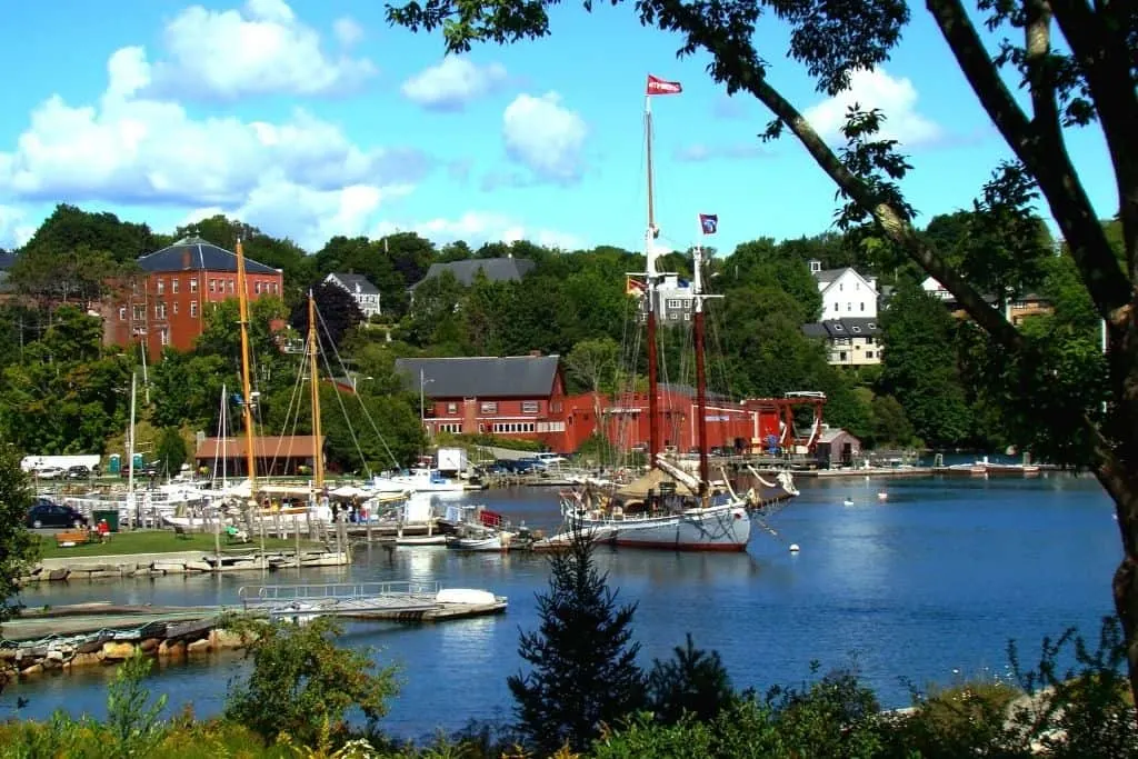 The harbor filled with sailboats in Lockport, Maine.