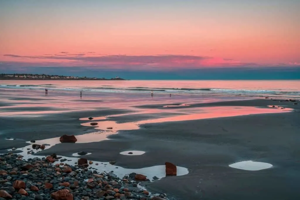 Sunset at York Beach, one of the best beach towns in Maine. 