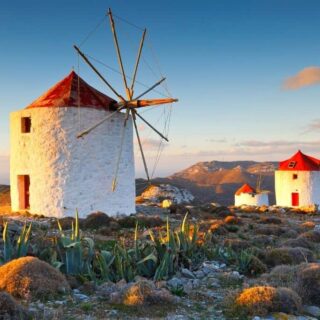 A historic windmill on the Greek island of Amorgos, Greece.