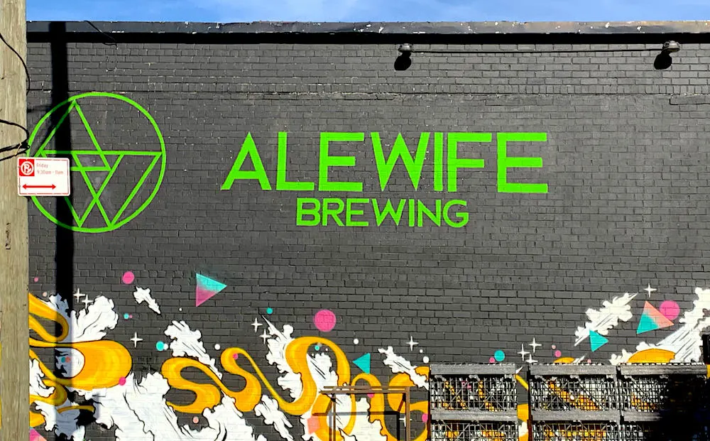 Mural with the Alewife logo on it.