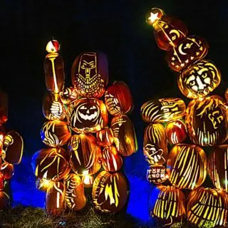 Carved pumpkins that make up sculptures at the Great Jack O Lantern Blaze.