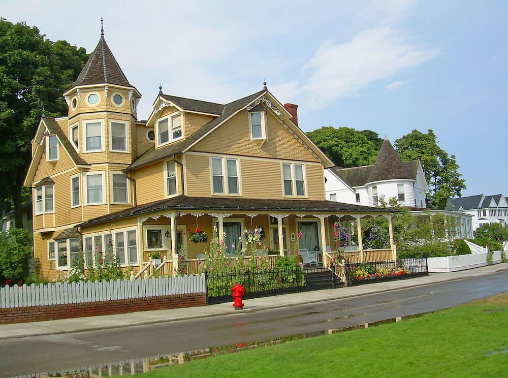 Yellow victorian house on Mackinac Island, Michigan