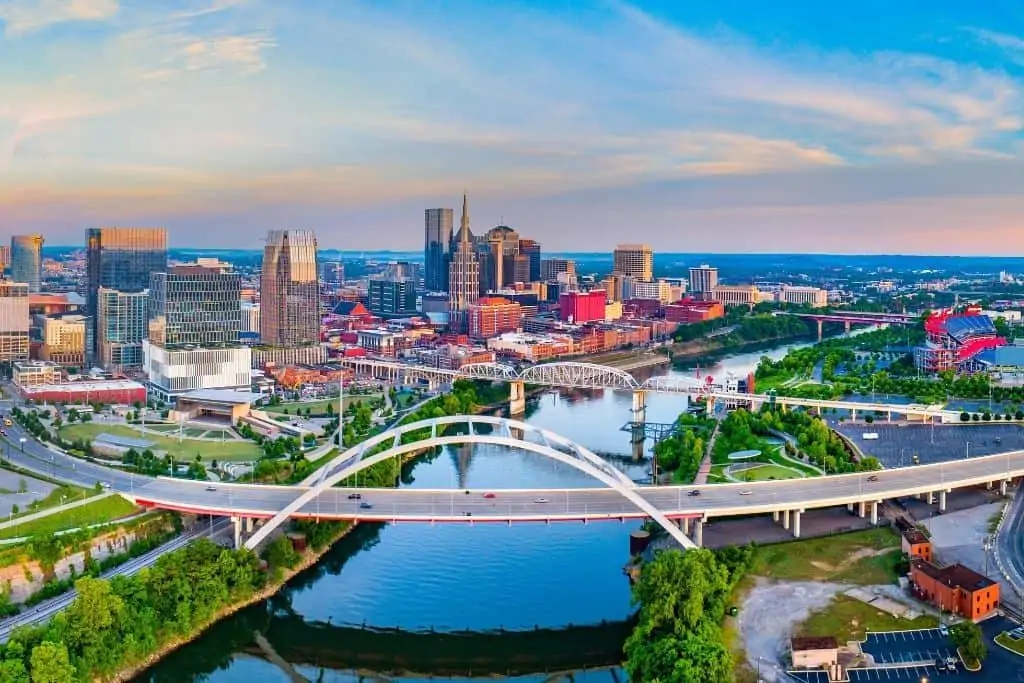 An aerial view of Nashville, Tennessee
