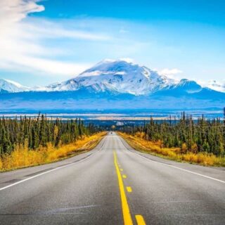 Road that takes you to the mountains in Canada during your summer road trip.