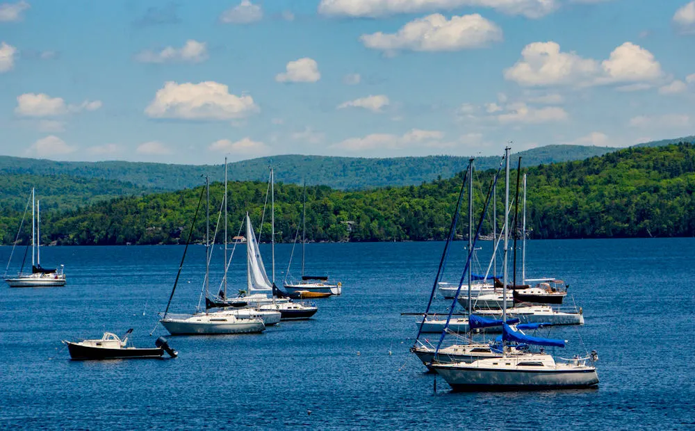 Boats on Lake Champlain that you'll see during one of the best scenic drives in Vermont.