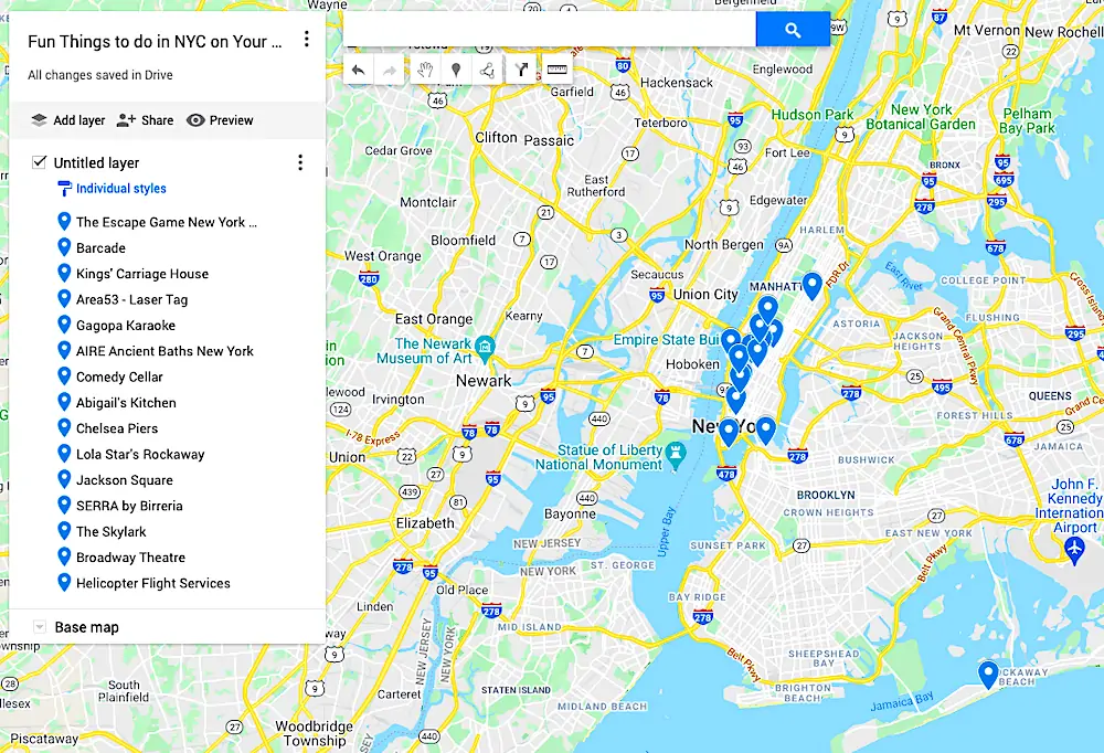 Map of fun things to do in NYC on your birthday.