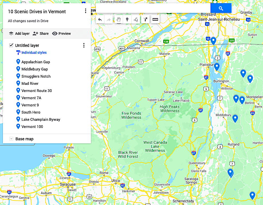 Best Scenic Drives in Vermont Map