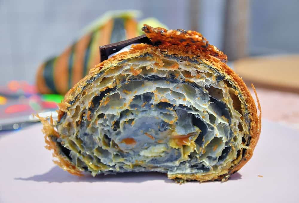 The inside of a black sesame miso croissant from Supermoon Bakehouse.