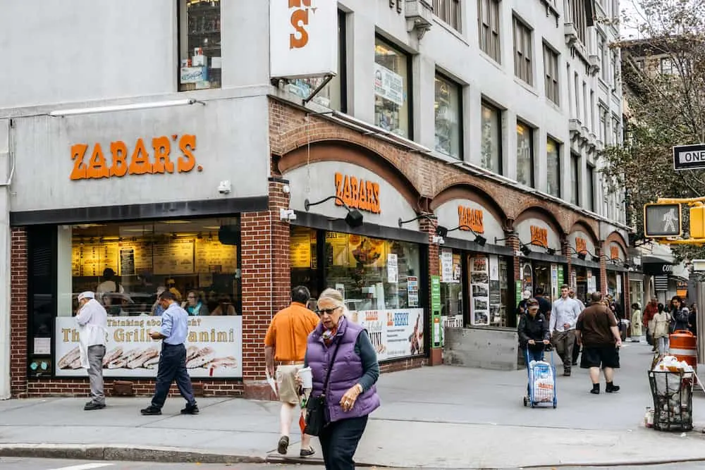 Zabars is a specialty food store located on the corner of Broadway and West 80th Street. It is famous for its delicacies and a variety of cheeses.