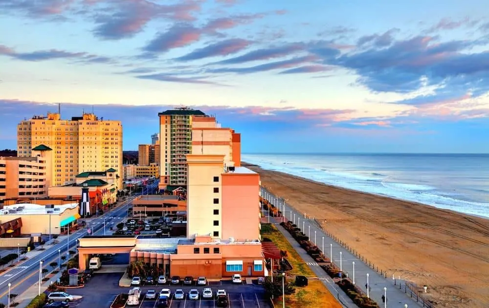 Aerial view of Virginia Beach in the Winter. One of many warm places in US. 