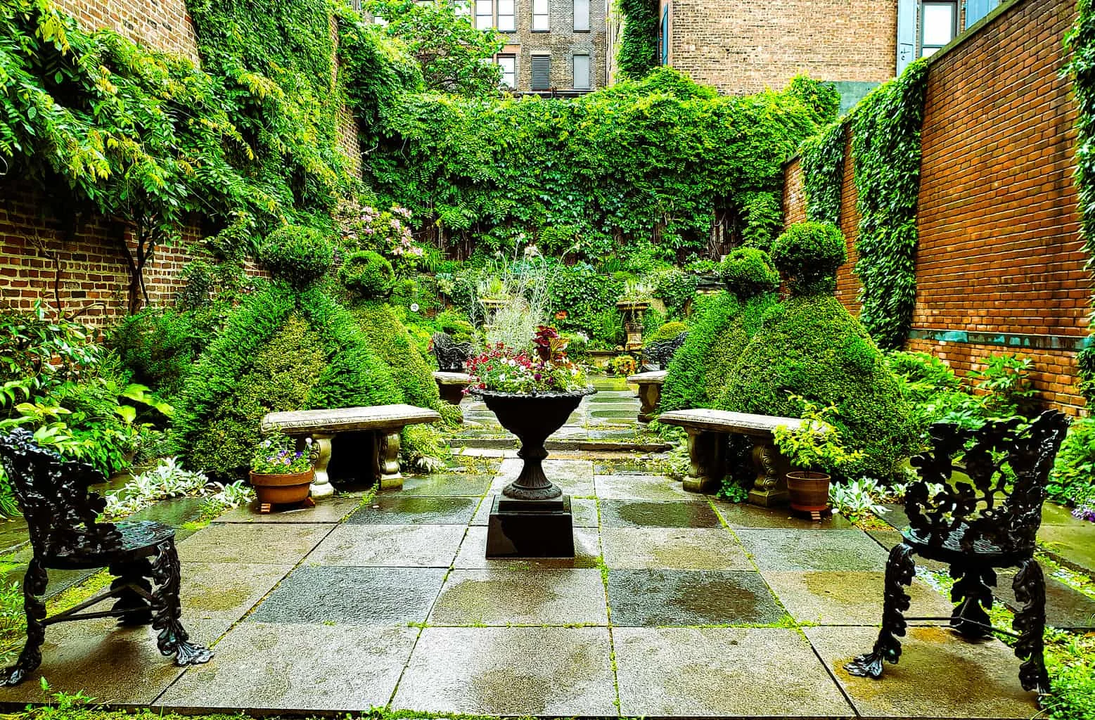 The vibrant green garden behind the Merchant's House Museum is just one of the many unusual things to see in NYC.