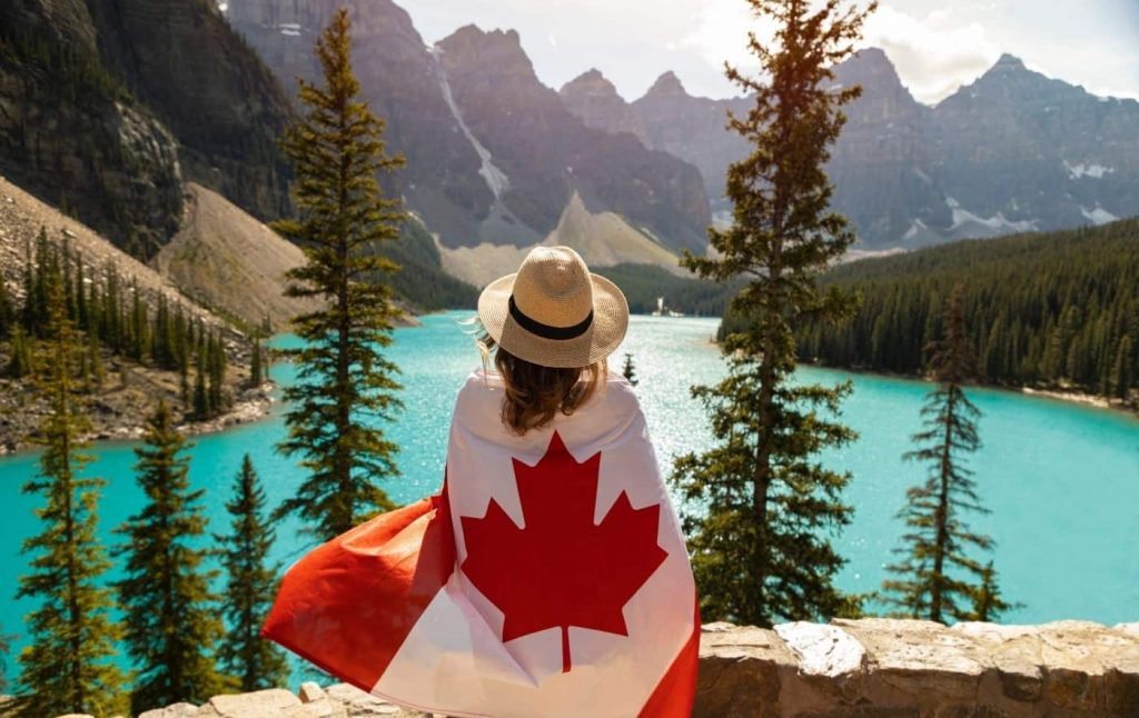 Woman draped in a Canadian Flag