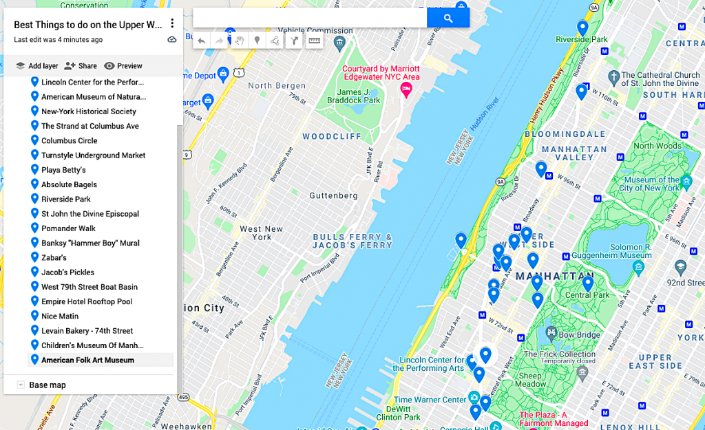 Map of the best things to do on the Upper West Side NYC. 