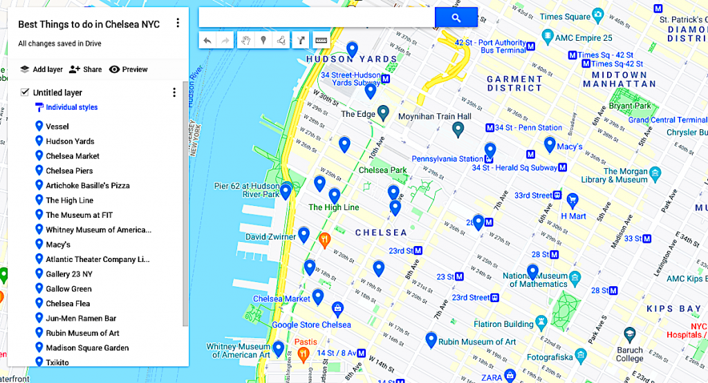 Map of the best things to do in Chelsea NYC.