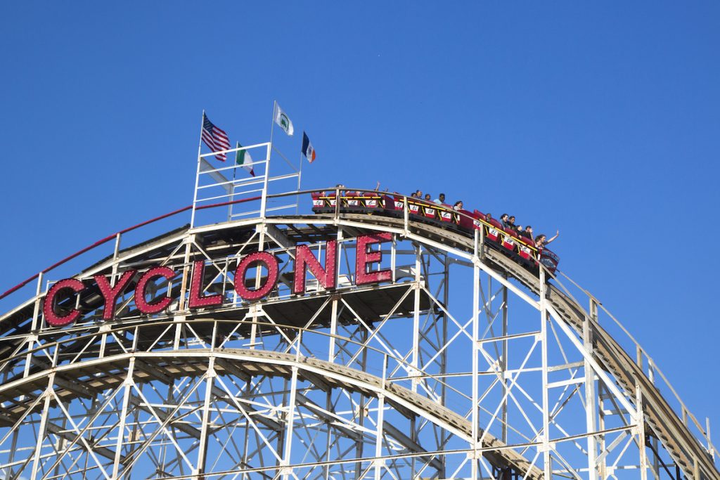 View of the Cyclone Roller Coaster at Coney Island. One of the best Coney Island things to do. 