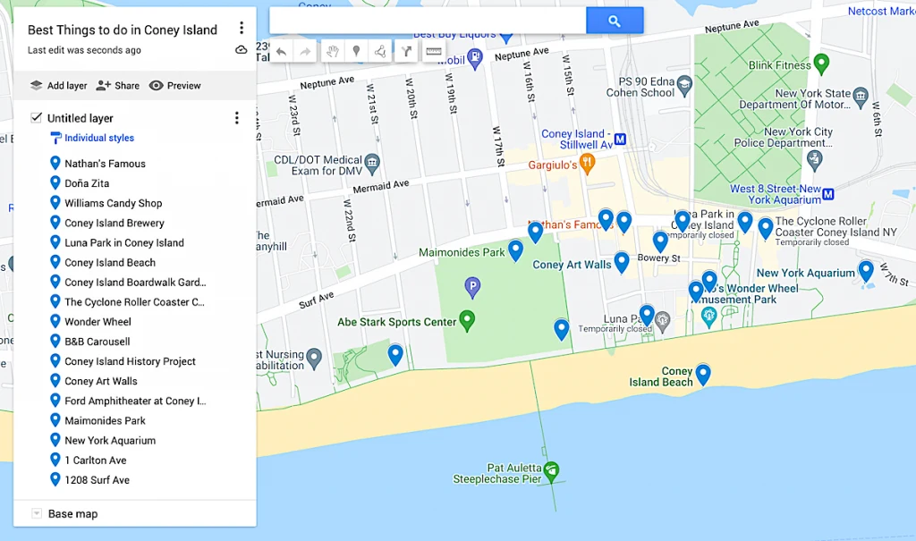 Map of the best things to do in Coney Island. 