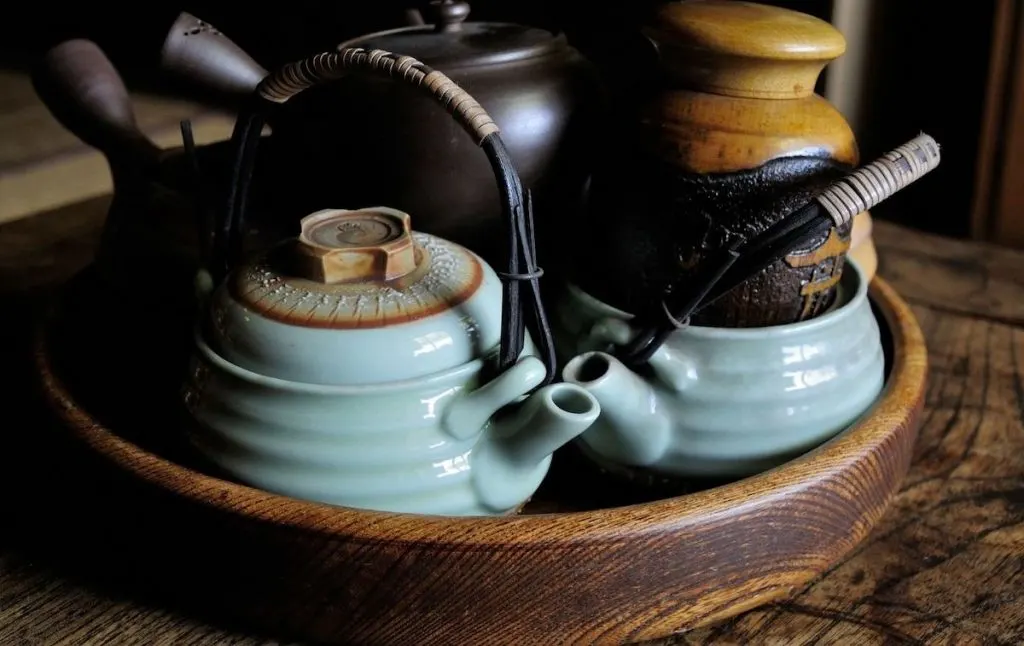 Traditional Japanese tea pots. 