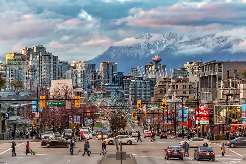 View of downtown Vancouver with the mountains in the distance is in one of the best provinces to live in Canada