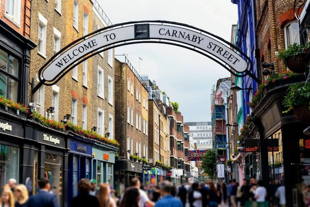 Sign for Carnaby Street in London. One fo the most famous roads in London.