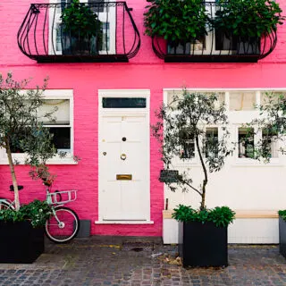 The infamous pink house in st. Luke's mews in London.