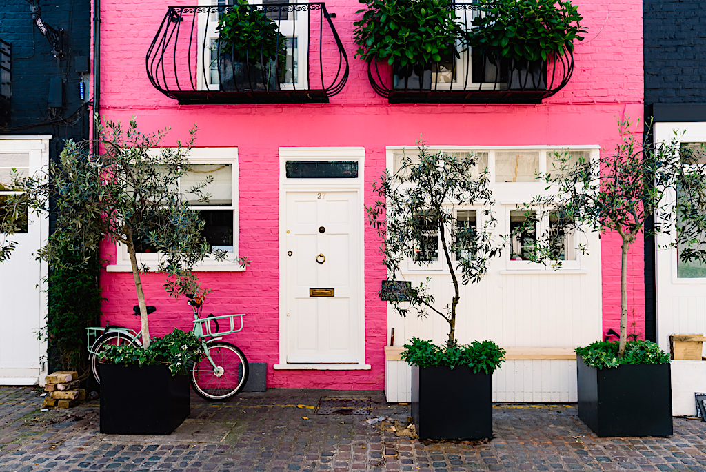 The infamous pink house in st. Luke's mews in London.