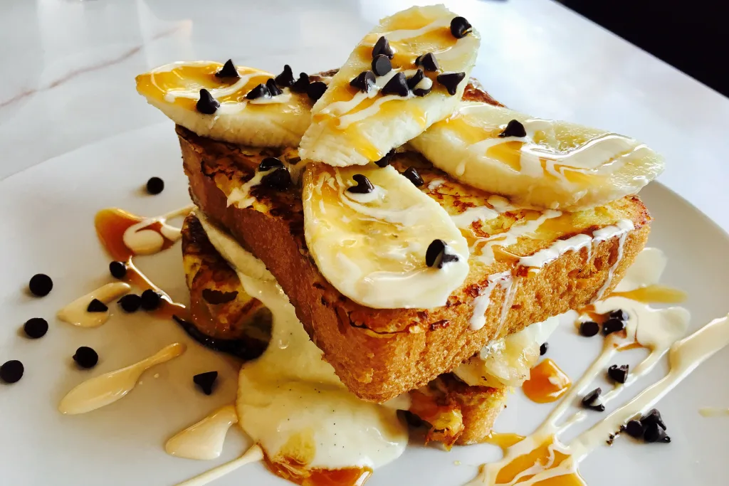 Banana stuffed french toast from one of the best brunch spots in Vancouver. 