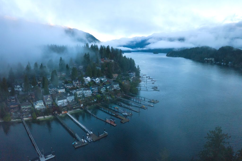 Aerial view of Deep Cove one of the best hikes in Vancouver. 
