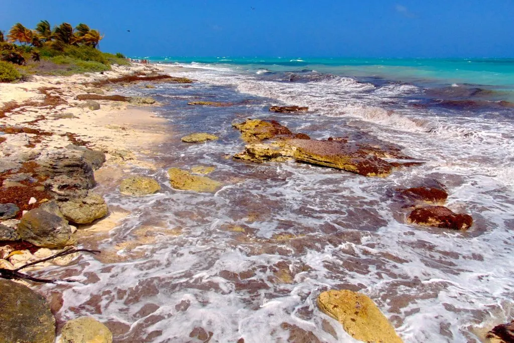 Rocky coast fo isla Brava, one of the best beaches in cancun. 