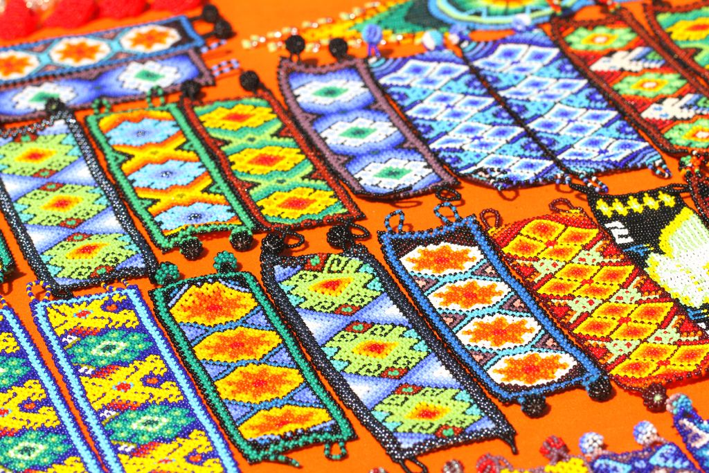 Colorful jewelry that makes up Huichol Beaded Jewelry and one of the best Mexican souvenirs. 