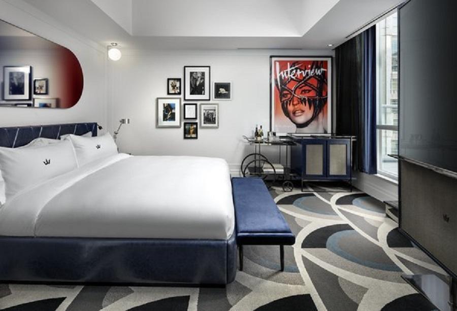 The fun and funky, modern rooms inside the Bisha Hotel in Toronto. One of the best Toronto hotels with a balcony. 