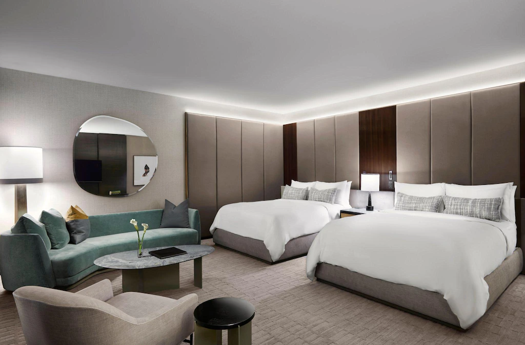 Sleek modern room with two beds inside one of the best boutique hotels Toronto has to offer. 