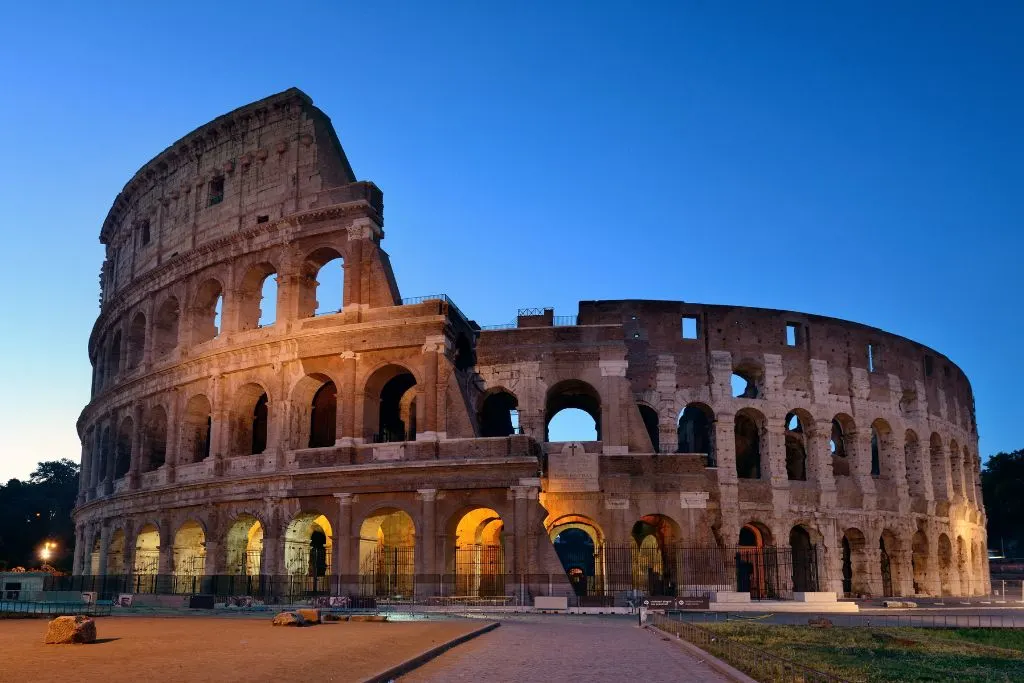 View of the colosseum at night.