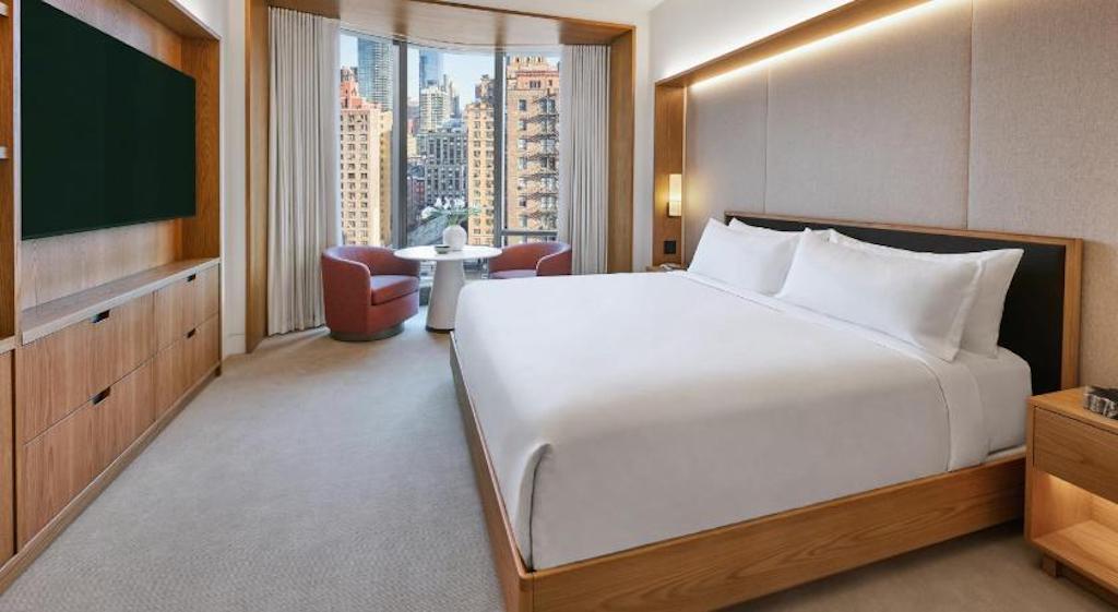 Sleek, modern room at the Pendry Manhattan West Hotel, one of the best boutique hotels in NYC. 