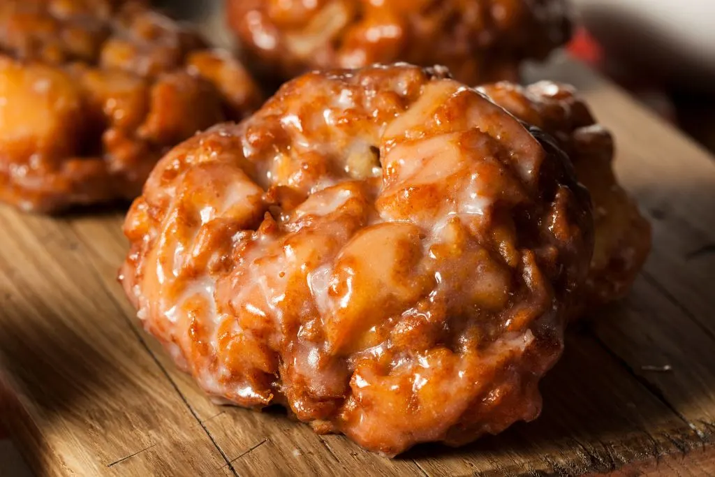 Up-close shot of the best apple fritters in Toronto. 