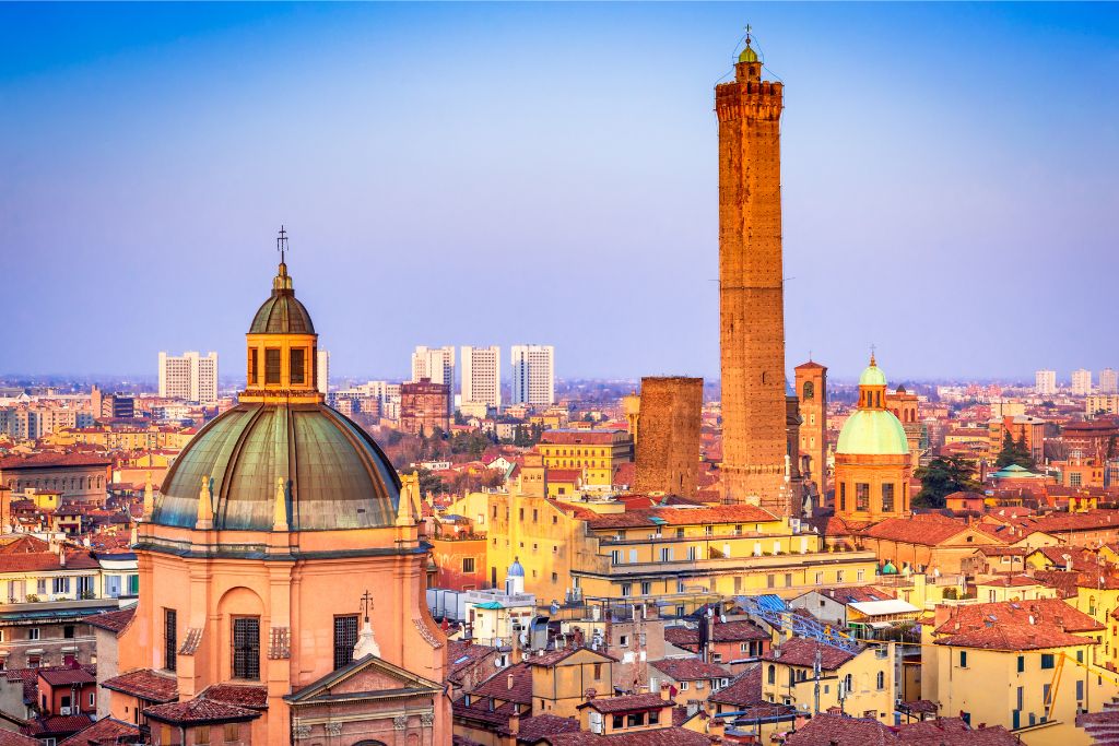 Aerial view of the Bologna skyline. 