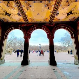 View of the stunning roof on the arcade at Bethesda Fountain and Terrace in Central Park. This is one of the best Instagram spots in NYC.