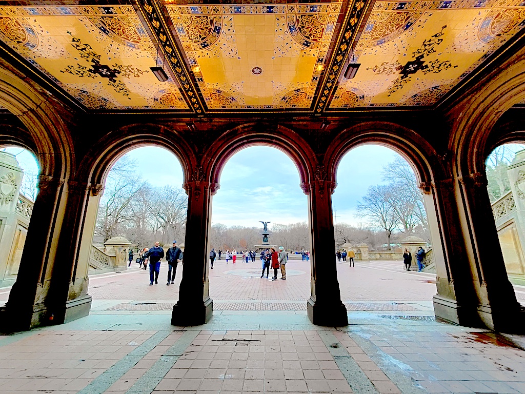 View of the stunning roof on the arcade at Bethesda Fountain and Terrace in Central Park. This is one of the best Instagram spots in NYC.
