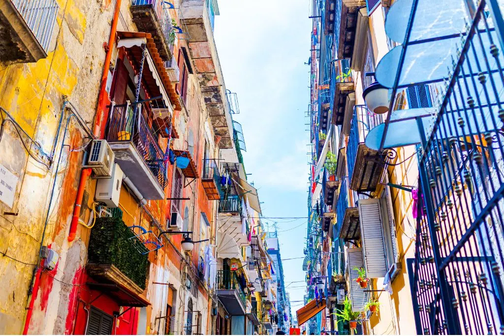 Vibrant colors of the Spanish Quarter in Naples. 