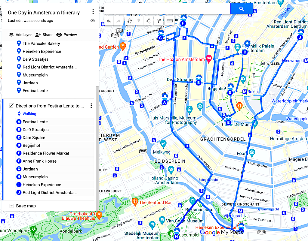 Map of this one day in Amsterdam itinerary.