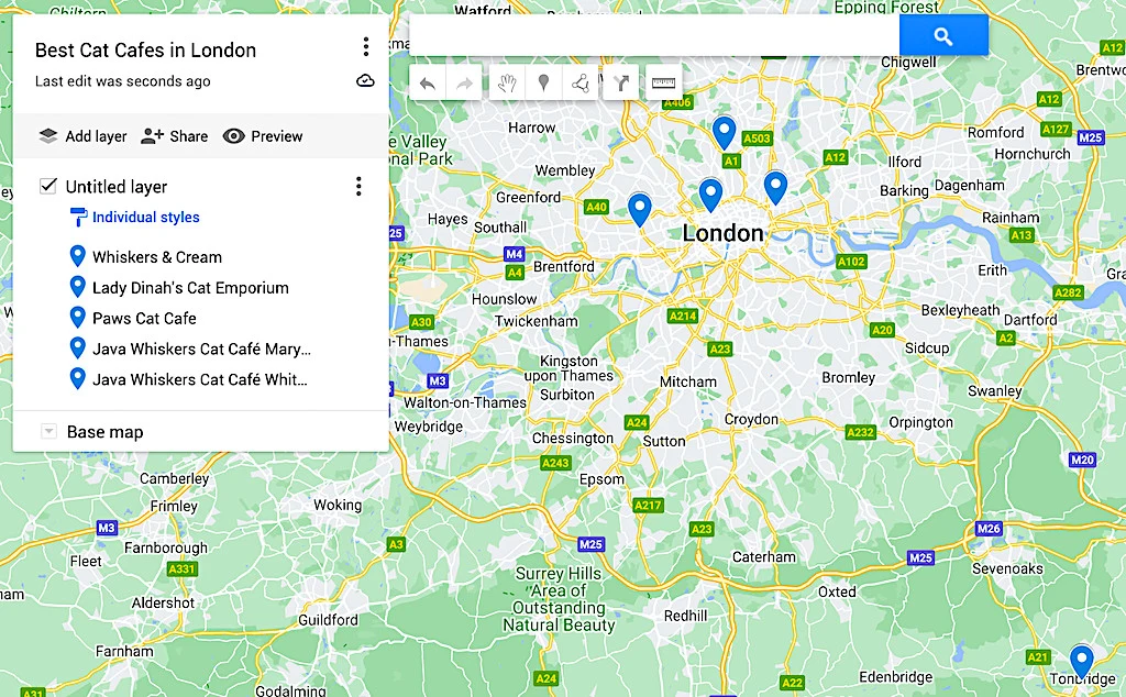 Map of the best cat cafes in London