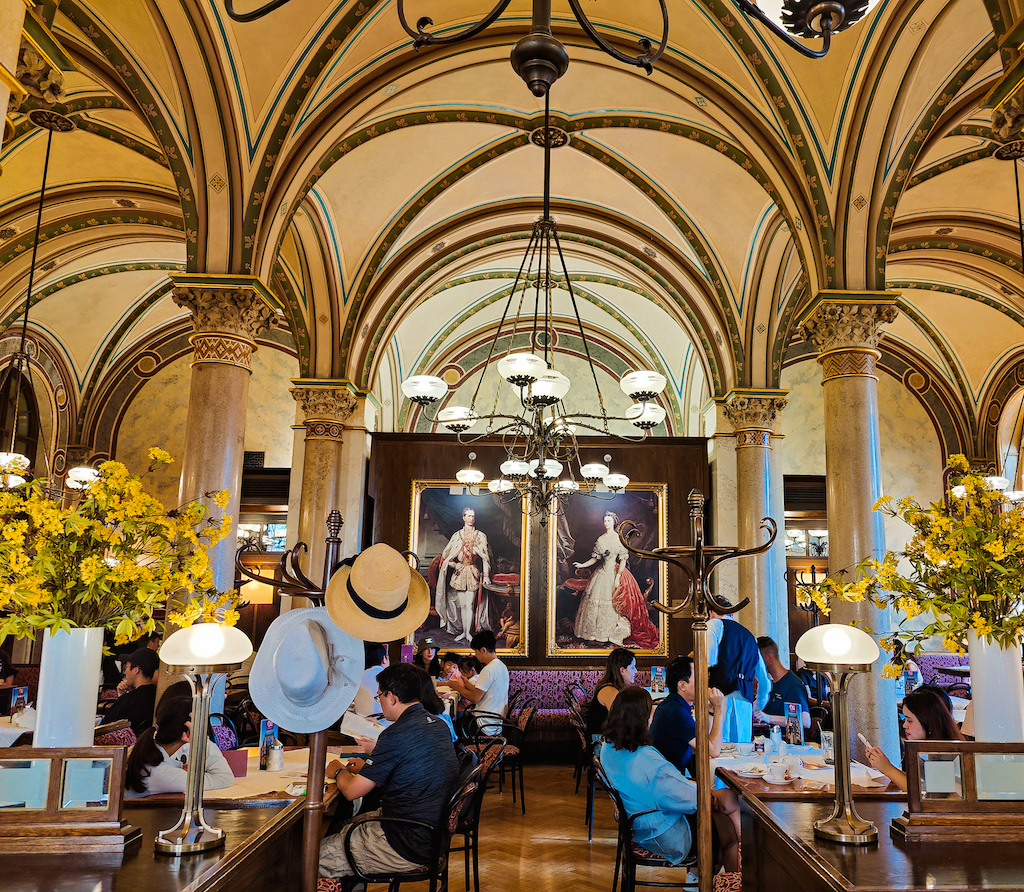 Lavish interior of Cafe Central which serves the  best sachertorte in Vienna. 