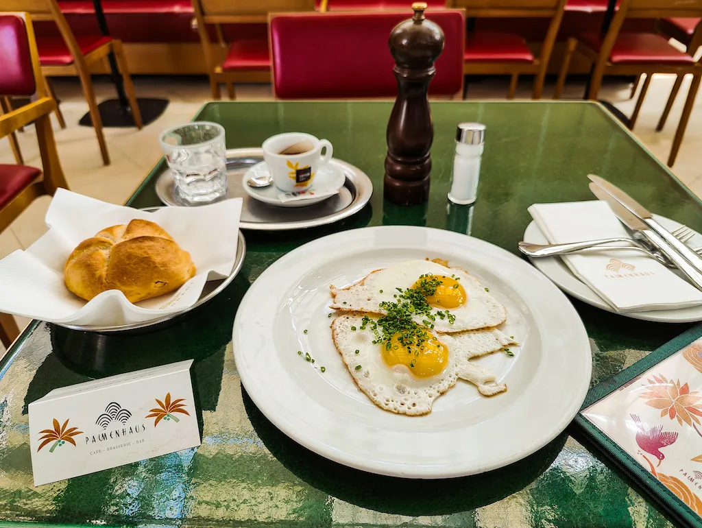 Breakfast inside Palmenhaus in Vienna. 