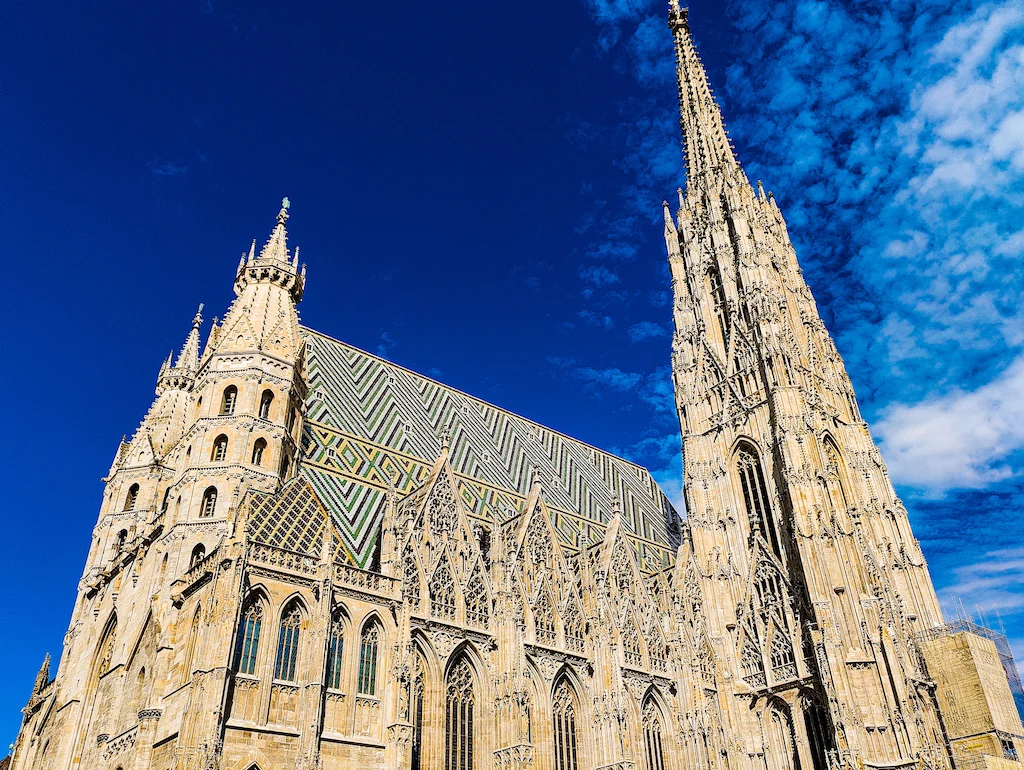 Gothic exterior of St. Stephen's Cathedral in Vienna. 