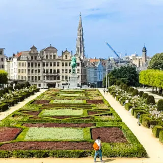 A view of the stunning flowers that make up the Mont de Arts with a lovely green statue in the background. This place is a must see during your day in Brussels.
