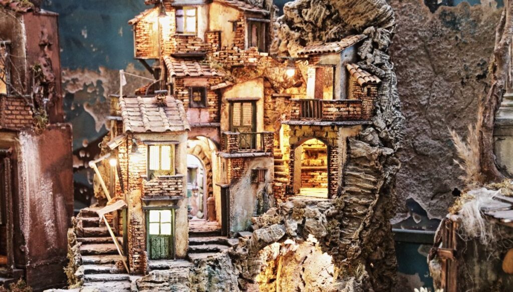 Model Naploi shops that have been crafted in the city for centuries as part of Nativity Scenes that are sold on Via San Gregorio Armeno.