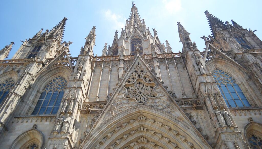 Exterior of the Gothic Cathedral in Barcelona.