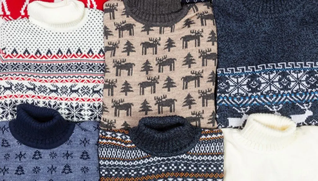 Six turtleneck sweaters from Norway. The comes in many patterns and make some of the best souvenirs from Norway. 