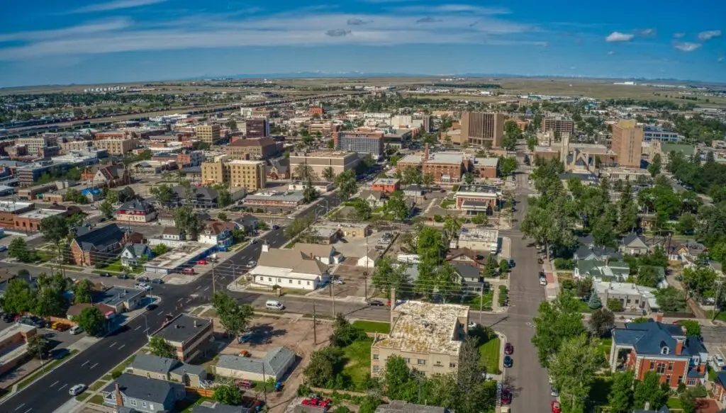 Aerial view of the buildings of Cheyenne, Wyoming. 